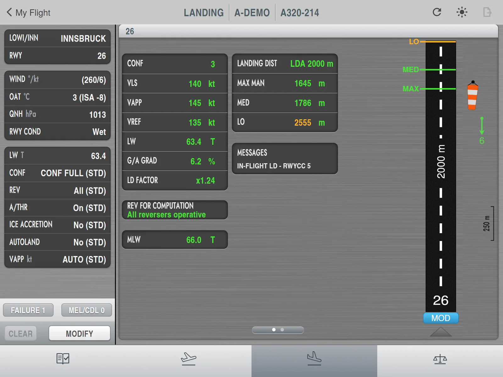 PerfDeck landing results with an engine failure