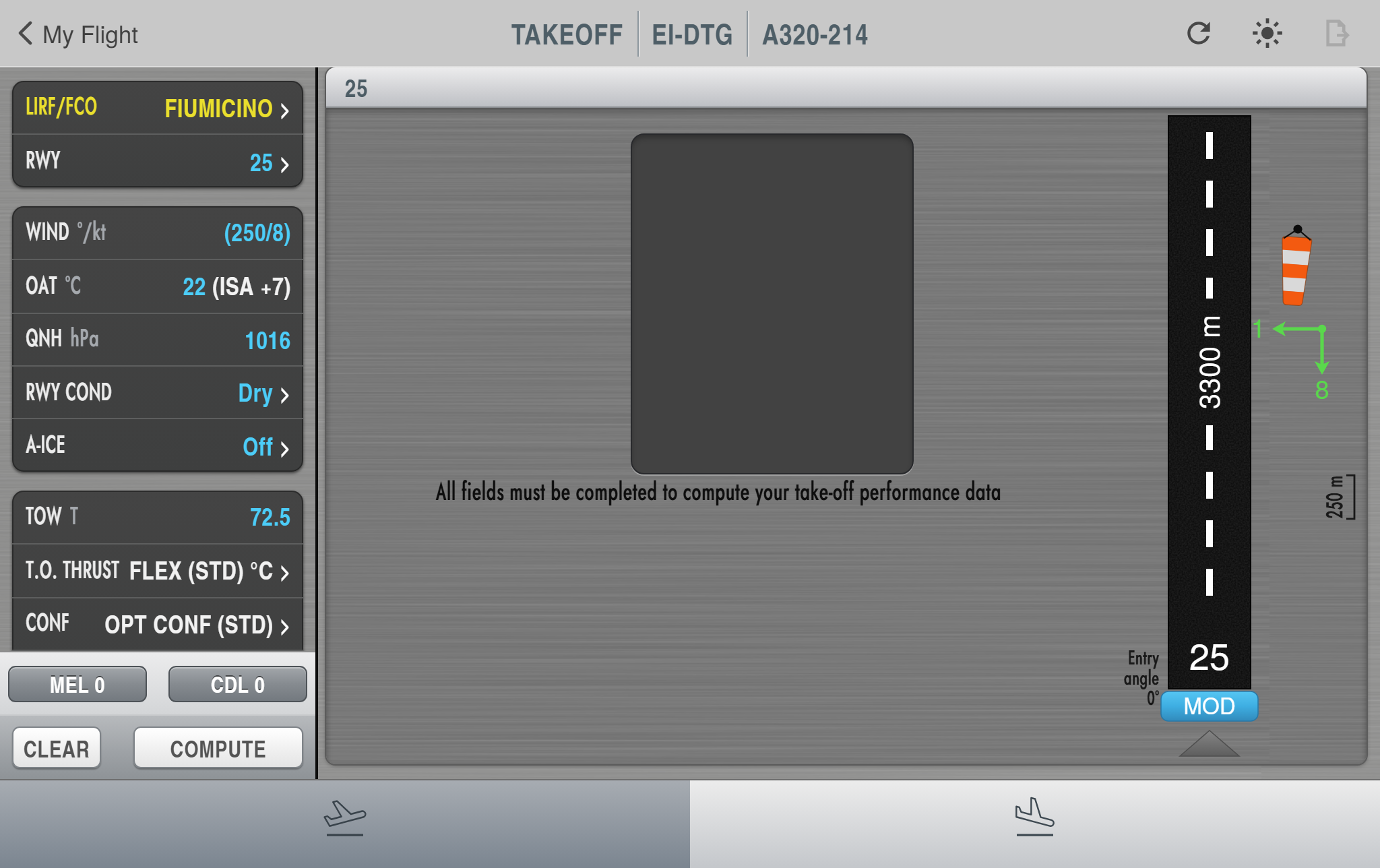 Take-off data entry