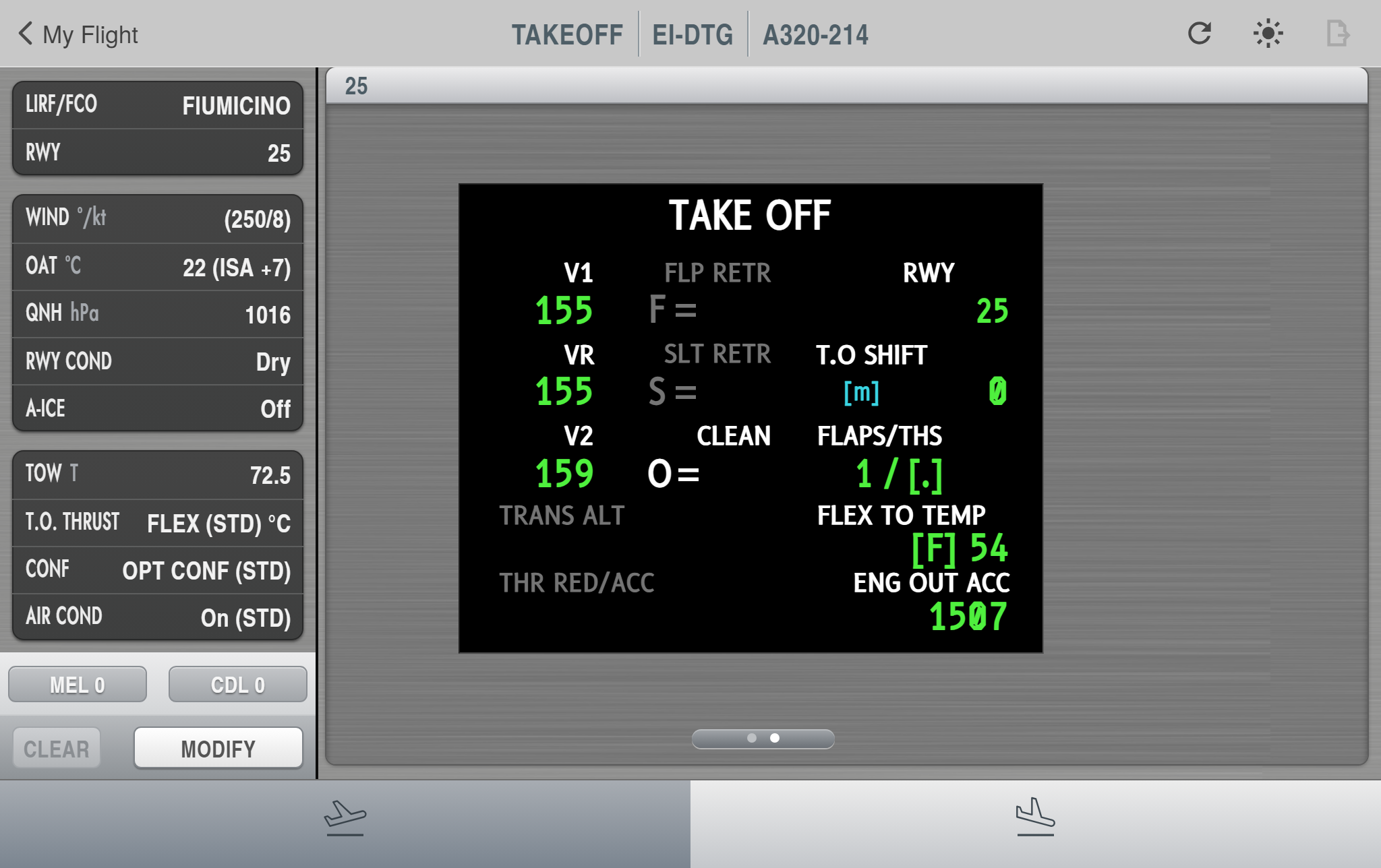 MCDU take-off page